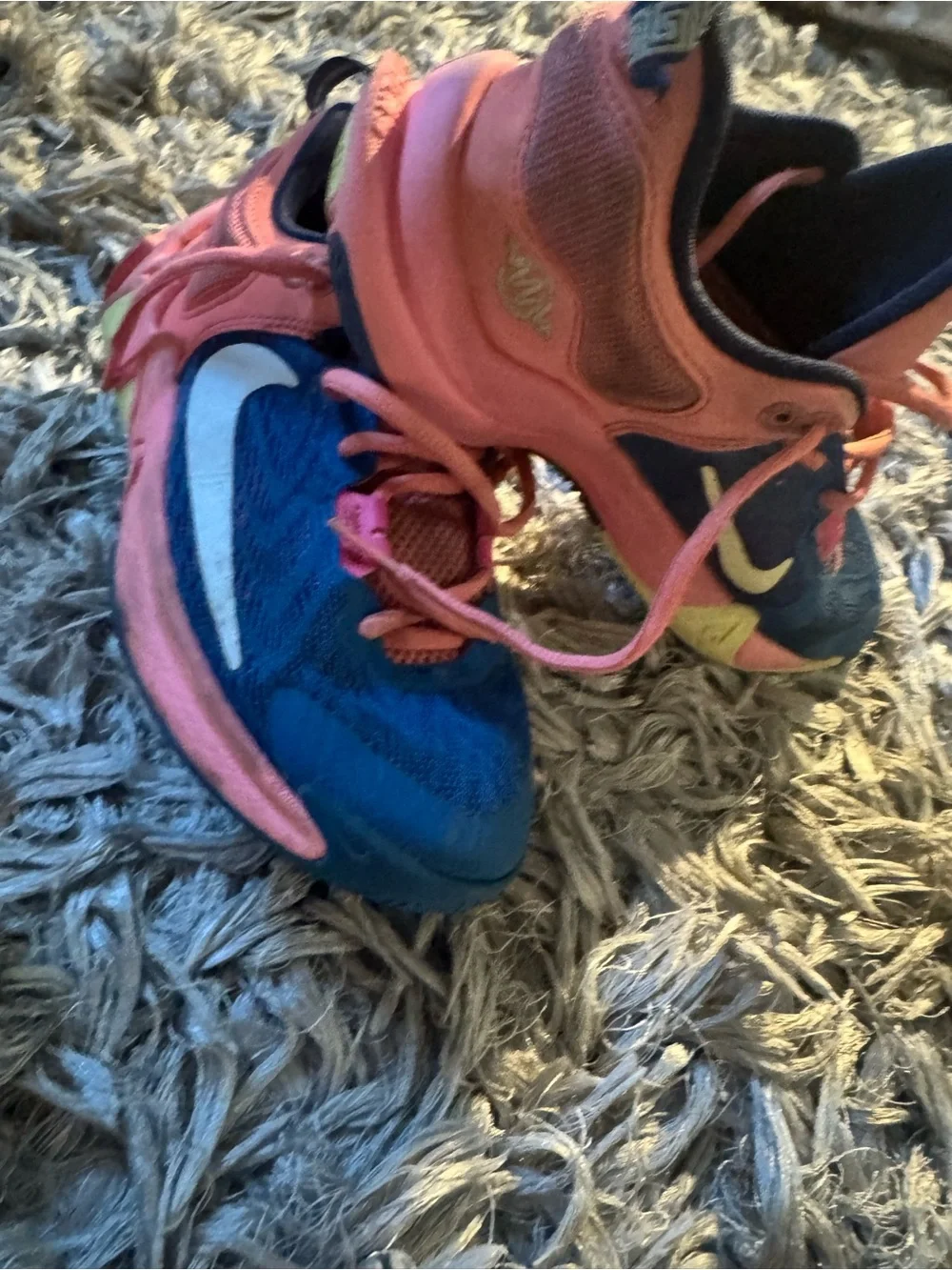 Nike Kids Navy Blue and Pink Sneakers with Yellow Accents